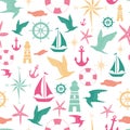 Vector marine nautical seamless pattern background with pastel colors