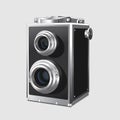 Vector neat accurate illustration of vintage square photo camera. Realistic retro old photo camera on white background. Isolated
