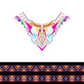 Vector neckline and borders design for fashion. Ethnic tribal neck print. Chest embellishment in boho style Royalty Free Stock Photo