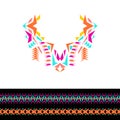 Vector neckline and borders design for fashion. Ethnic tribal neck print. Chest embellishment in boho style Royalty Free Stock Photo