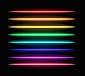 Vector neon brushes set, rainbow colored lines, neon light tubes.