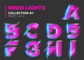 Vector Neon Character Typeset. Glowing Letters on Dark Royalty Free Stock Photo