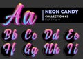 Vector Neon Character Typeset. Glowing Letters on Dark