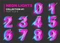 Vector Neon Character Typeset. Glowing Numbers on Dark Royalty Free Stock Photo