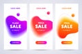 Vector neon color fluid vertical sale banner template set. Abstract colorful shape on flash, mega and final sale flyer layout.