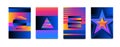 Vector neon colorful glitch effect poster set.Modern Tv distortion effect. Abstract circle geometric background glitch effect.Bann