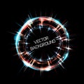 Vector. Neon energy flash. Explosion of neon rings on a dark background.