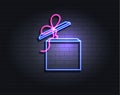 Vector Neon Gift Box, Ultraviolet Colors, Isolated Luminous Icon. Royalty Free Stock Photo