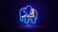 Vector neon glowing linear illustration of the Indian elephant symbol. Neon colors. Illustration for your advertising