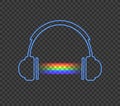 Vector Neon Headphones and Rainbow Abstract Light.