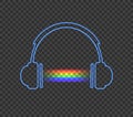 Vector Neon Headphones and Rainbow Abstract Light. Royalty Free Stock Photo