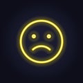 Vector neon icon for mood feedback. Yellow annoyed glowing light emotion smile isolated on black. Emoticon element of UI design Royalty Free Stock Photo