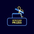 Vector Neon Illustration: Enter to Win Prizes, Promo Web Button.