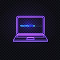 Vector Neon Laptop with Loading Icon on Screen, Something Loading, Isolated on Transparent Background Icon.