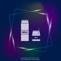 Vector neon light icon of package milk. Set of two packages of Royalty Free Stock Photo