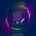 Vector neon light icon school form with grades. Excellent test Royalty Free Stock Photo