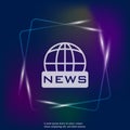 Vector neon light icon set world news.Image inscription news on