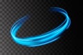 Vector neon light line circle in motion. Glowing blue ring trace. Glitter magic sparkle swirl trail effect Royalty Free Stock Photo