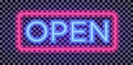 Vector Neon Open Sign Light Style With Colorful Red Frame