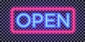 Vector neon open sign light style with colorful red frame Royalty Free Stock Photo