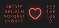 Vector Neon Red Heart Icon and Colorful Font, Type Set Isolated on Dark Background, Wedding, Love Symbol. Royalty Free Stock Photo