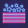 Vector neon sign board in USA flag colors.