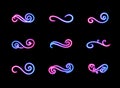 Vector neon swirls, filigree shining icons, decoration elements isolated on black background, gradient color.