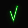 Vector Neon Tick, Green Luminous Check Mark.