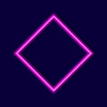 Vector neon ultraviolet rhombus blank frame isolated on dark background, geometrical shape with shadow.