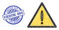 Scratched Error 404 Stamp Seal and Hatched Danger Triangle Mesh Royalty Free Stock Photo