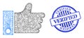 Scratched Verified Badge and Network Thumb Up Mesh Royalty Free Stock Photo