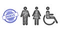 Distress Indian Seal and Hatched Toilet Person Symbols Mesh