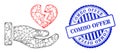 Scratched Combo Offer Stamp Seal and Net Hand Offer Broken Heart Web Mesh