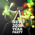 Vector New Year Banner with transparent champagne glasses