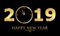 Vector 2019 New Year Black background with gold glitter confetti splatter texture. Royalty Free Stock Photo