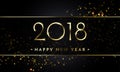 Vector 2018 New Year Black background with gold glitter confetti splatter texture.