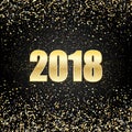 Vector 2018 New Year Black background with gold glitter confetti splatter texture. Royalty Free Stock Photo