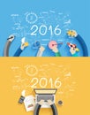 Vector 2016 new year business success working on laptop computer Royalty Free Stock Photo