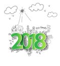 Vector 2018 new year with creative drawing ecology concept