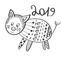 Vector 2019 New Year Greeting Card with Pig