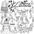 Vector New year illustration, set Christmas elements. Doodle drawing. Royalty Free Stock Photo