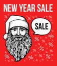 Vector new year sale poster with Santa and bubble.