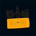 Vector new York lettering with illustration. Names of a city in the United States, new York, drawn by hand, with