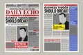 Vector daily newspaper template, tabloid, layout posting reportage Royalty Free Stock Photo