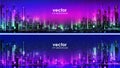 Vector night city illustration with neon glow and vivid colors