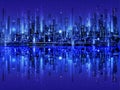 Vector night city illustration with neon glow and vivid colors Royalty Free Stock Photo