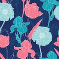 Vector Night Flowers Seamless Repeat Pattern Royalty Free Stock Photo
