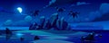 Vector night tropical island in ocean