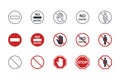 Vector no entry icons. Black red marks editable stroke. Collection of stop signs, forward movement is prohibited for people, Royalty Free Stock Photo