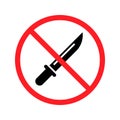The vector of No Knife or No Weapon Sign. No weapon allowed symbol. Knife cross out. Prohibited icon in a red circle Royalty Free Stock Photo